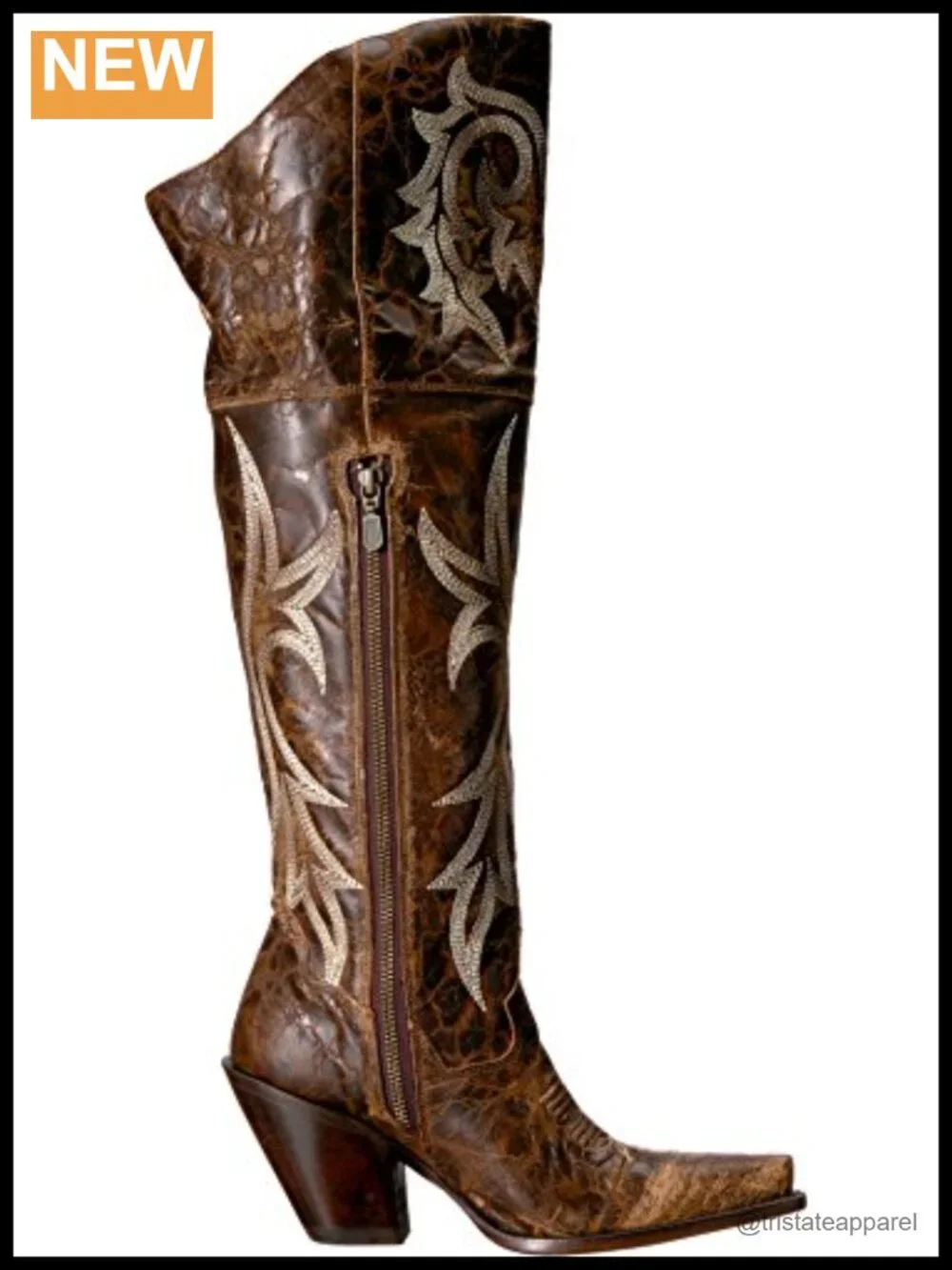 Embroidered Snip Toe Over the Knee Boots with Rhinestones, Zippered Entry,